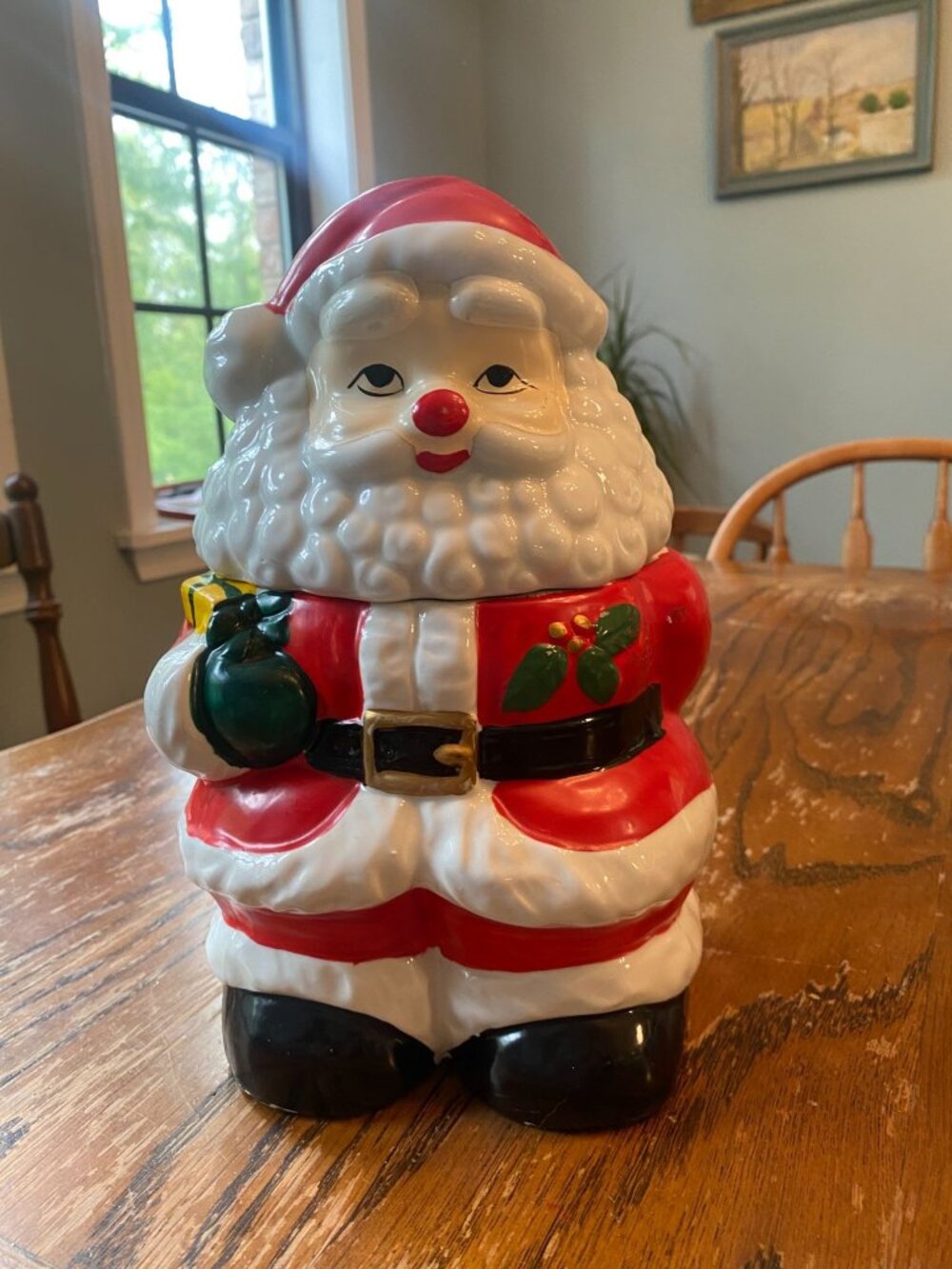 Vintage Ceramic Santa Claus Cookie Jar Christmas Kitchen Collectible 11" Tall